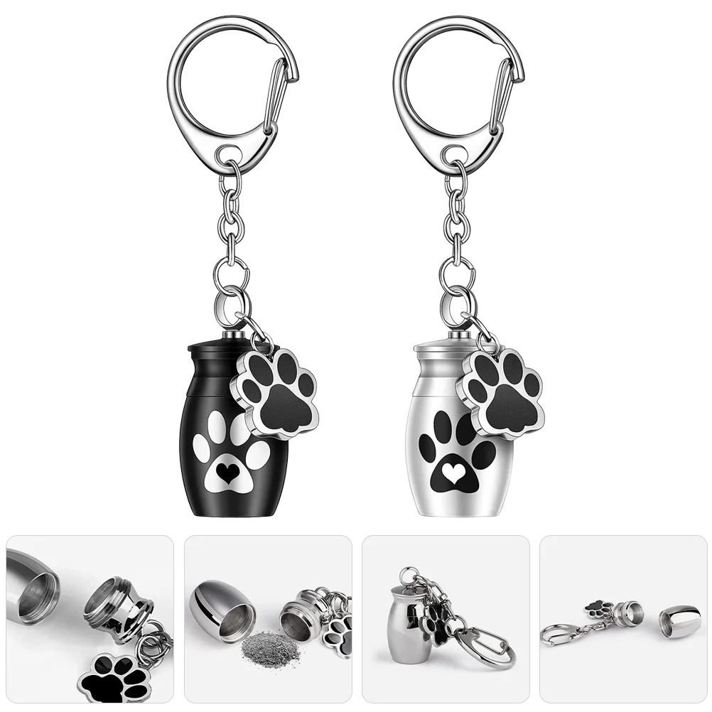 2 ชิ้น Pet Urn Locket Memorial จี้ขี้เถ้าคอนเทนเนอร์ Key Decor สุนัขอลูมิเนียมเครื่องประดับ Chain