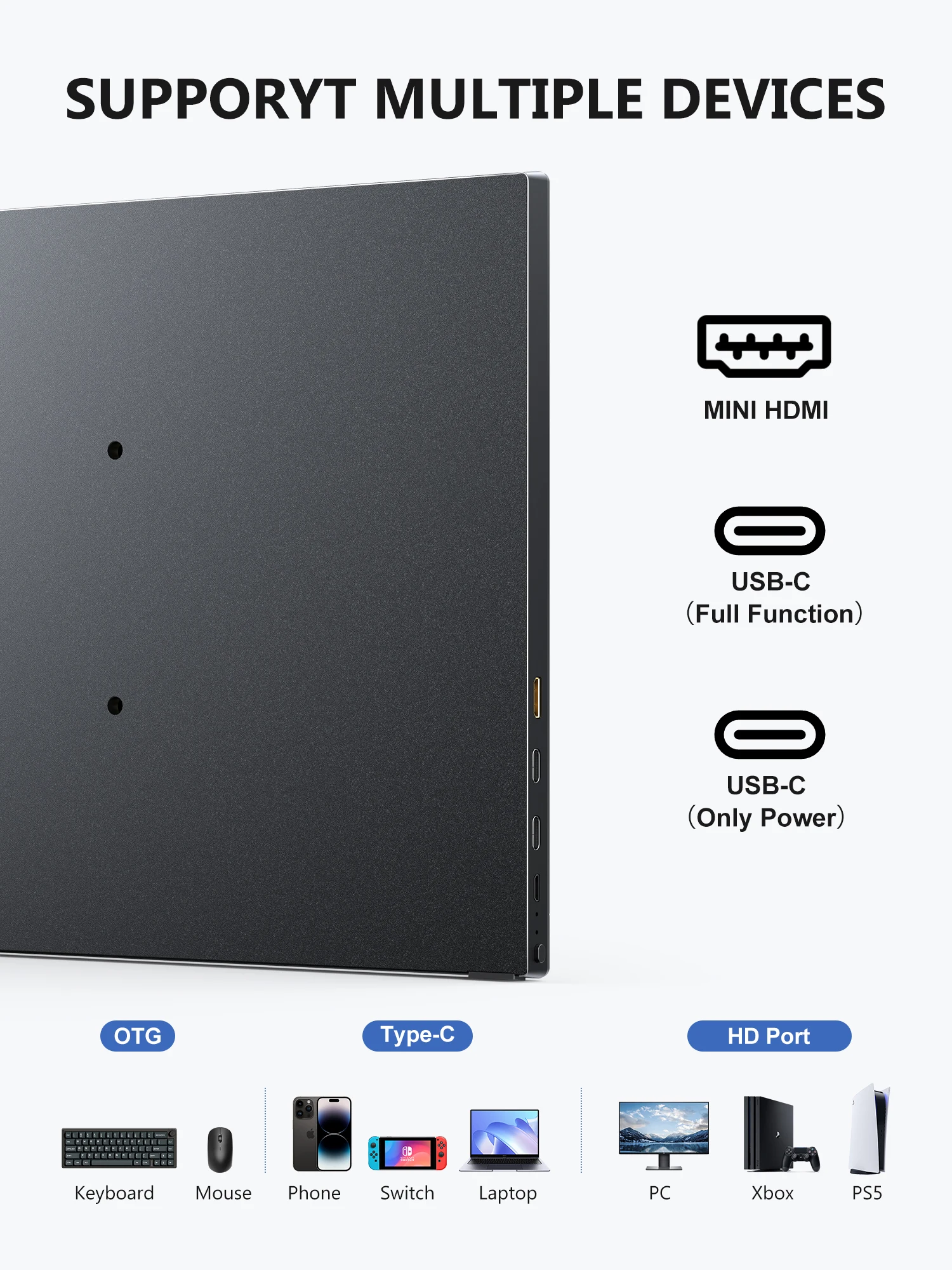 Amoudo 15.6 بوصة شاشة محمولة 1920x1080P تمديد عرض IPS لوحة ال سي دي حامل القلم VESA USBC شاشة HDMI صغيرة للهاتف المحمول