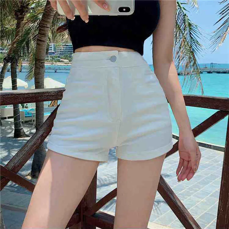 White High Waist Slim Denim Shorts Women Summer Fashion Korean Thin Cowboy Wide Leg Shorts Y2K Female Solid All-Match Streetwear