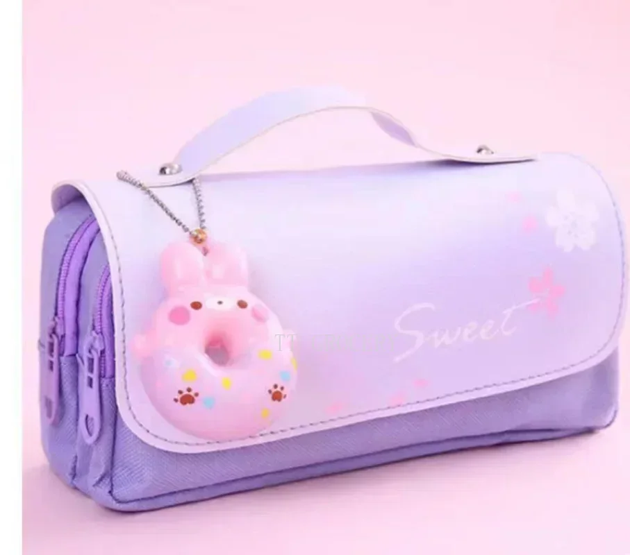 Imagem -04 - Cute Cat Decompression Pencil Case Grande Pencil Box Portable Girls Pen Bolsa Bolsa Escolar de Dupla Camada Papelaria Kawaii