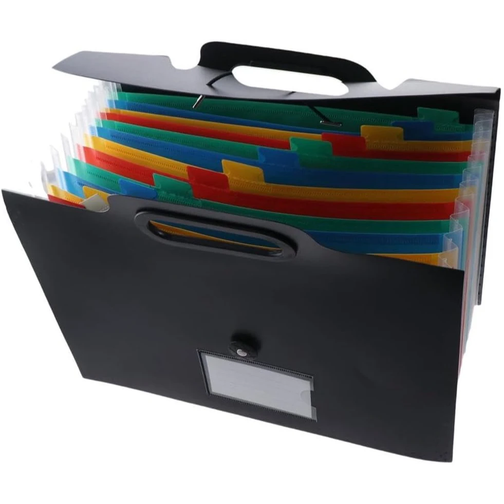 1 Piece Expandable Folder With Handle, A4 Size Black And White Portable Accordion Folder, 13 Flap Pocket Pants