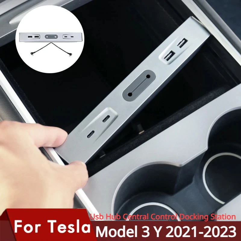 

For Tesla Model 3 Y 2021-2023 Center Control 27W Quick Charger USB Shunt Hub Intelligent Docking Station Car Adapter Accessories