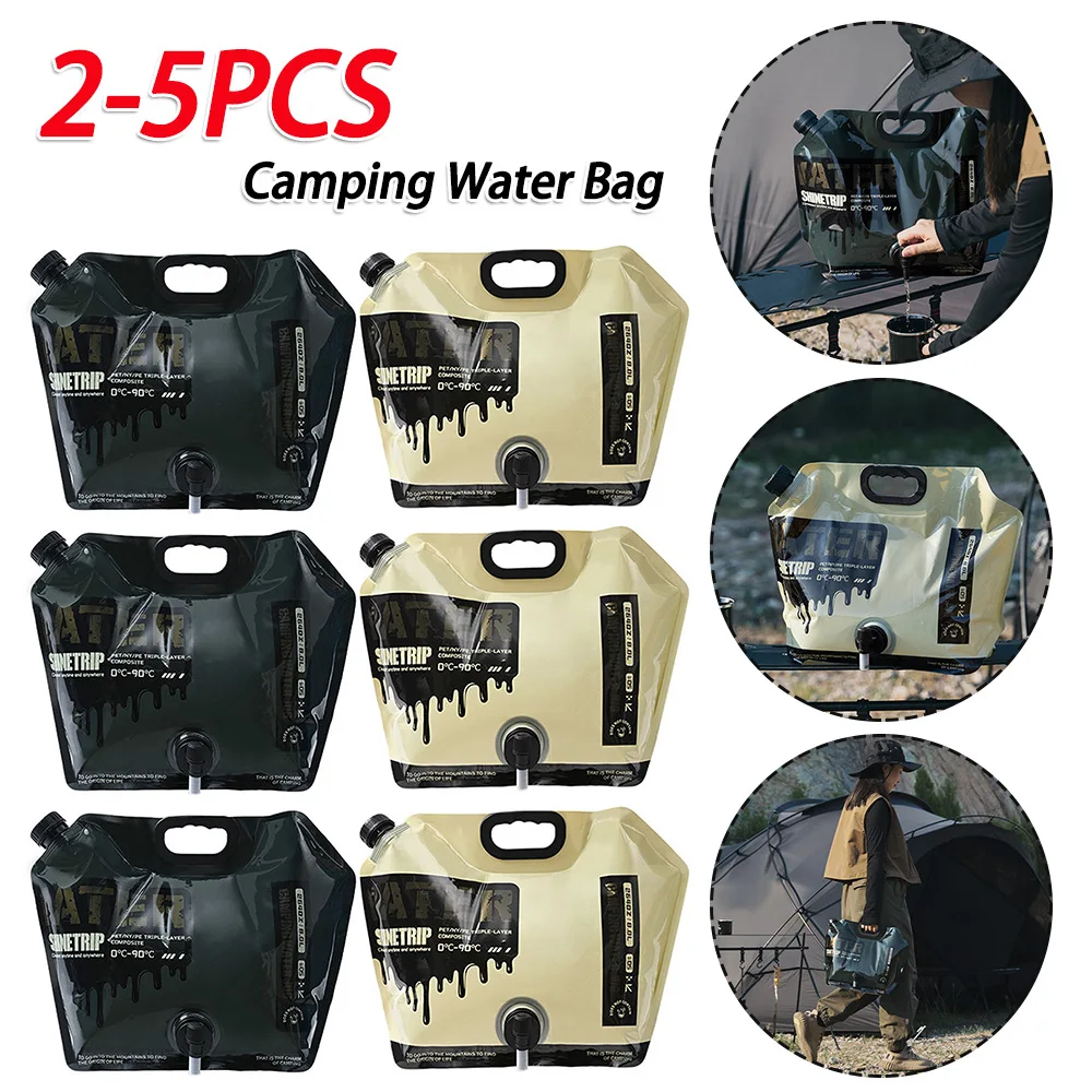 2-5pcs 8L Camping Water Bag Multipurpose Portable Water Container No Leakage Collapsible Pouch with Faucet Camping Supplies