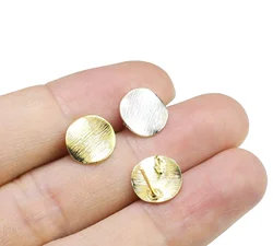 10pcs Round Earring Studs, Textured Round Earring Post, 10mm, 15mm, Earrings Making, Jewelry Supplies, Real Gold Plated -GS185