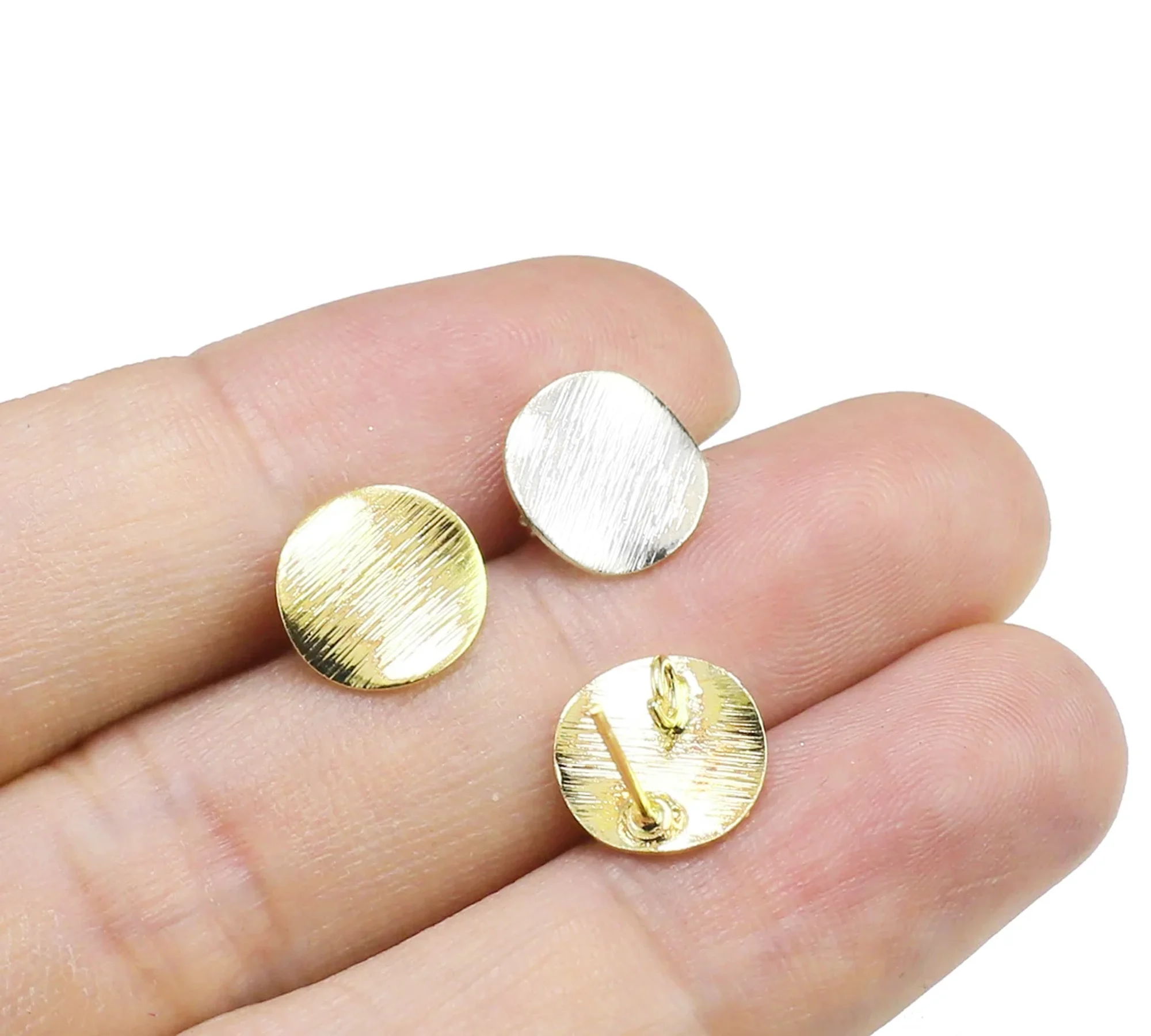 10 szt. Okrągłe sztyfty do kolczyków, teksturowane okrągłe półfabrykaty do kolczyków, 10 mm, 15 mm, do wyrobu kolczyków, materiały jubilerskie, pozłacane prawdziwym złotem - GS185