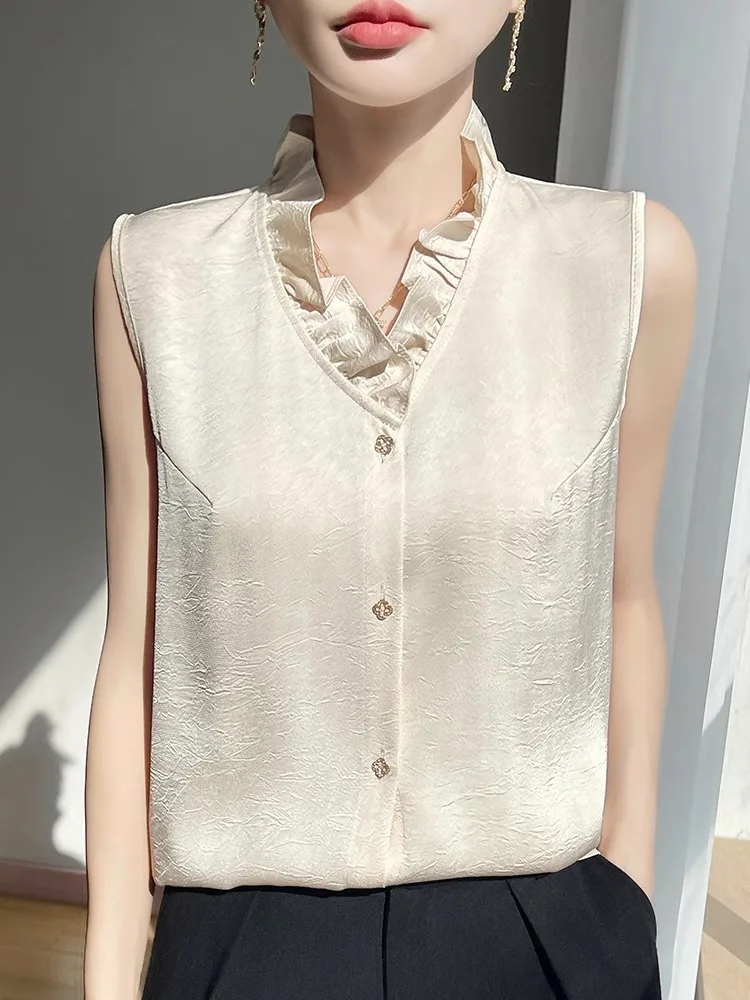 

V-Ne Satin irt Svel Базовый слой Жилет Верхняя одежда для поездок на работу Sle Чистый цвет Свободный крой Обычная длина Весенний сезон