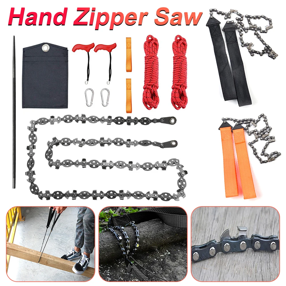 53inch Manual Tree Limb Chain Saw with 68 Teeth Tree Cutting Tool Folding Hand Zipper Saw for Camping/Hiking/Fishing/Picnic Use