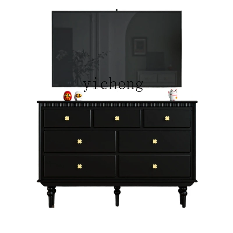 

ZC Solid Wood 7-Drawer Cabinet Small Apartment Living Room Wall Narrow Simple Modern Storage Cabinet Storage Cabinet