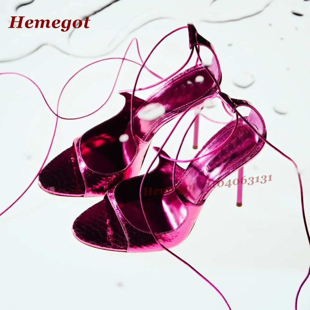 

Magenta Cross Strappy Sandals Peep Toe One Strap Lace-Up Women's Sandals Stiletto Cut Out Summer Shoes Thin High Heels Ladies