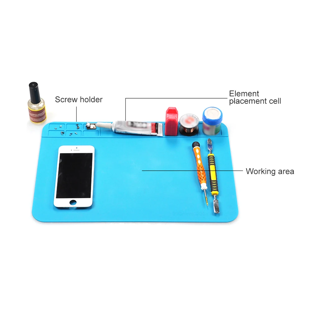 Imagem -05 - Tapete de Trabalho de Isolamento Térmico de 30x20cm Resistente ao Calor Estação de Solda Reparo Isolamento Almofada Plataforma de Manutenção