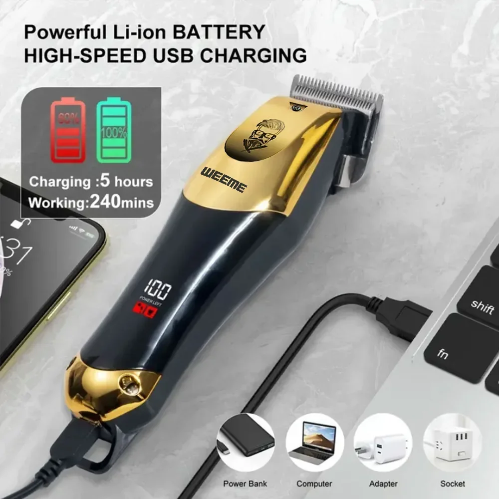 Cortadora de Pelo Eléctrica Vintage para Hombre, Recargable, Recortadora de Barba con Kit de Recorte de Vello de Pies, Carga Rápida USB