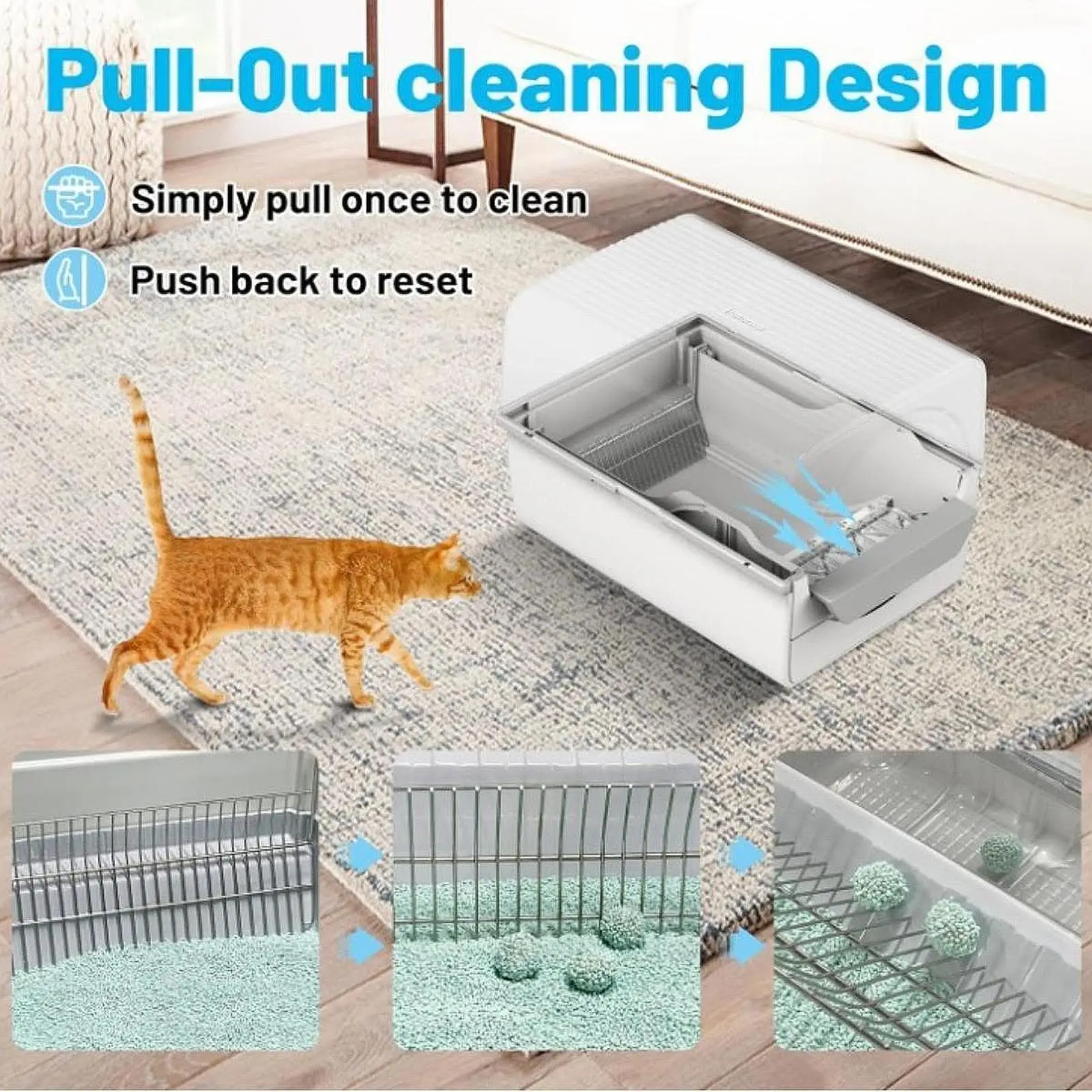 

Self Cleaning Cat Litter Box Covered Litter Tray,No Smell,Easy Cleaning,with Lid Kitty Litter Box Semi Auto for Large Cats