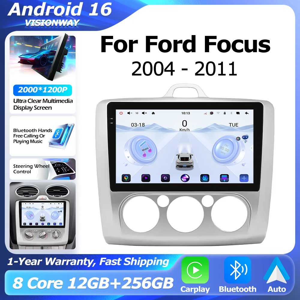 

Android 16 For Ford Focus Exi MT AT 2004 - 2011 GPS Navigation Multimedia Player Bluetooth Wireless CarPlay Auto 4G WIFI DSP RDS