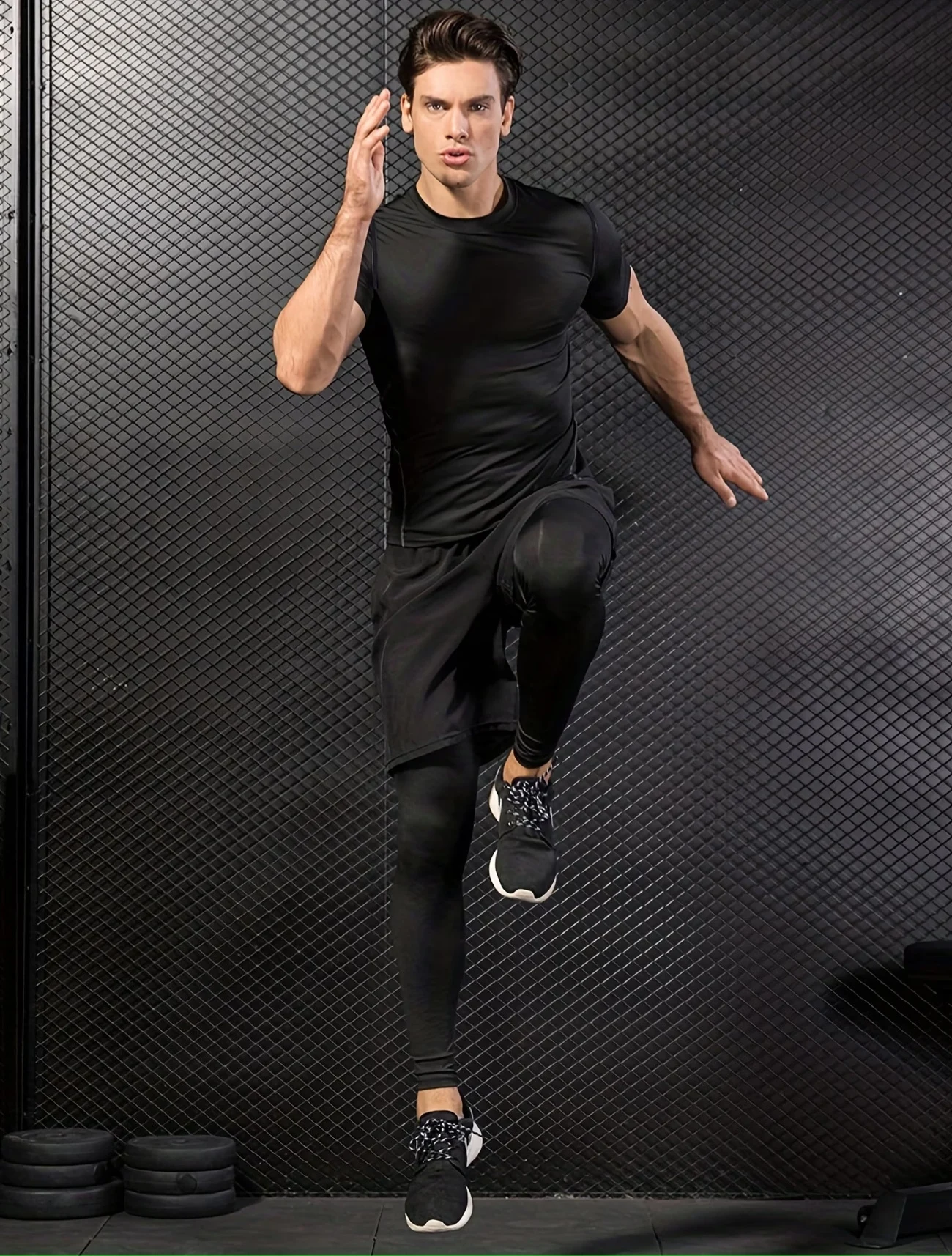 2026 men's fitness printed tight fitting shirt, quick drying T-shirt, gym running suit, breathable short sleeved shirt, spring,