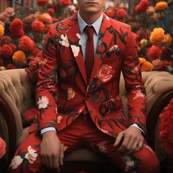 Casual Long-sleeve Colour Flower Slim Suit Men's 3D Digital Printing Suit Cosplay Party Stage Nightclub Cool Performance Suit