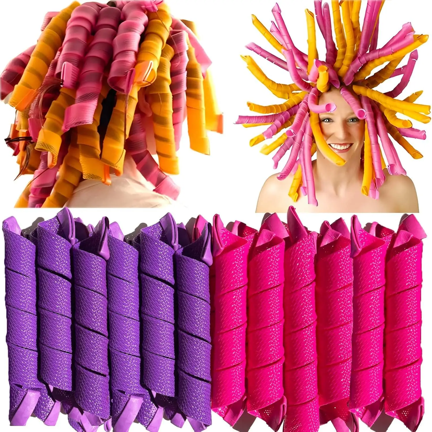 20 Pcs Heatless Spiral Hair Curlers Magic No Heat Hair Curls For Long Hair  Styling Hooks DIY Hair Rollers Set (purple-rosere)