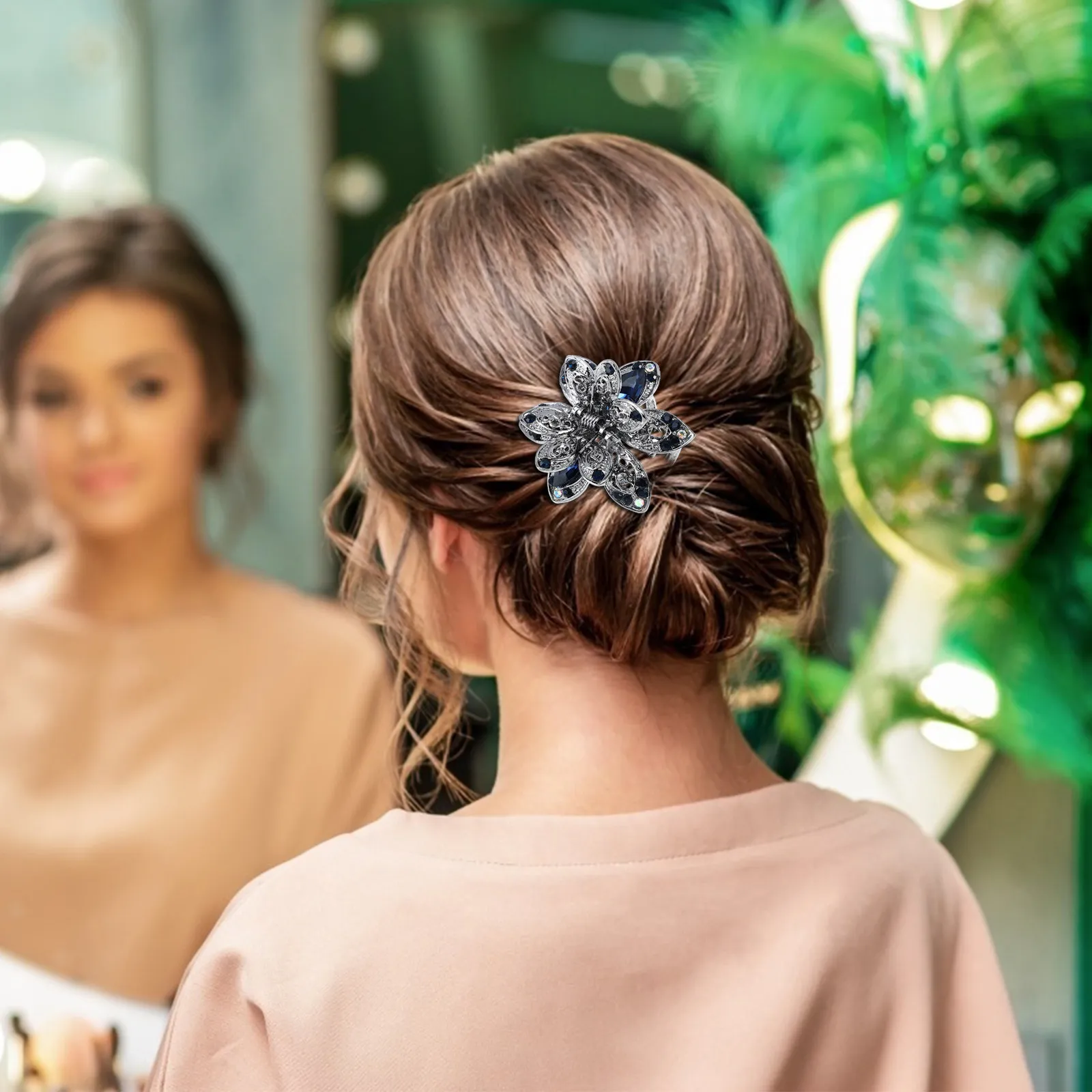 Metal Crystal Hair Claw Clips 2Pcs Vintage Alloy Non Slip Secure Hold Lightweight Hair Accessories for Women