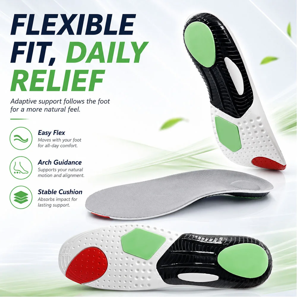 Deodorant Breathable Sweat Absorbing Insoles ArchSupport High Elasticity Shock Absorption Casual for Comfortable Walking Running