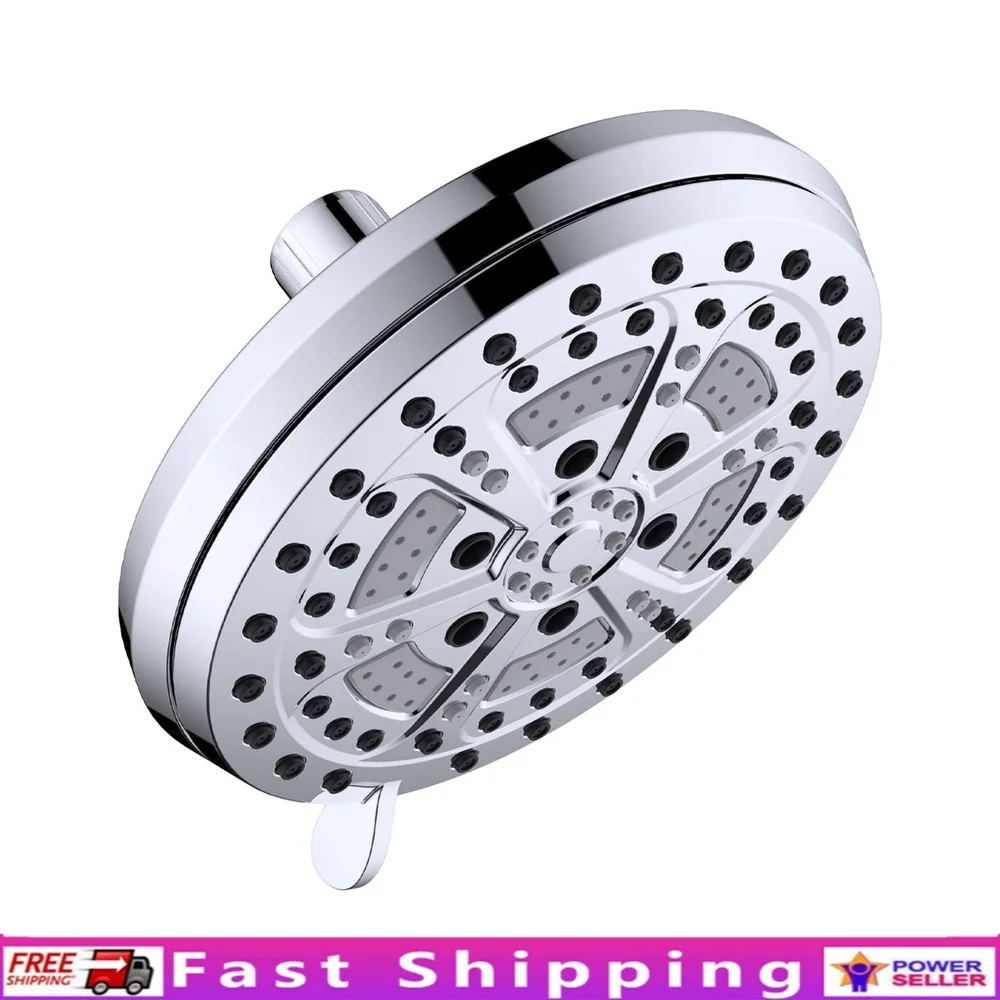 

7-дюймовая 6-функциональная насадка для душа с эко-капельной установкой, легко чистящиеся резиновые насадки, полированная хромированная насадка для душа для ванной комнаты, совместимая с 45