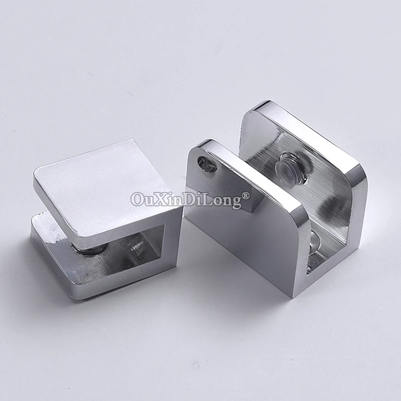 HOT 50PCS Solid Brass Chromed Glass Clamps No-Drill-on-Glass Shelf Brackets Shower Glass Panel U-Clamps Connectors for 5~12mm