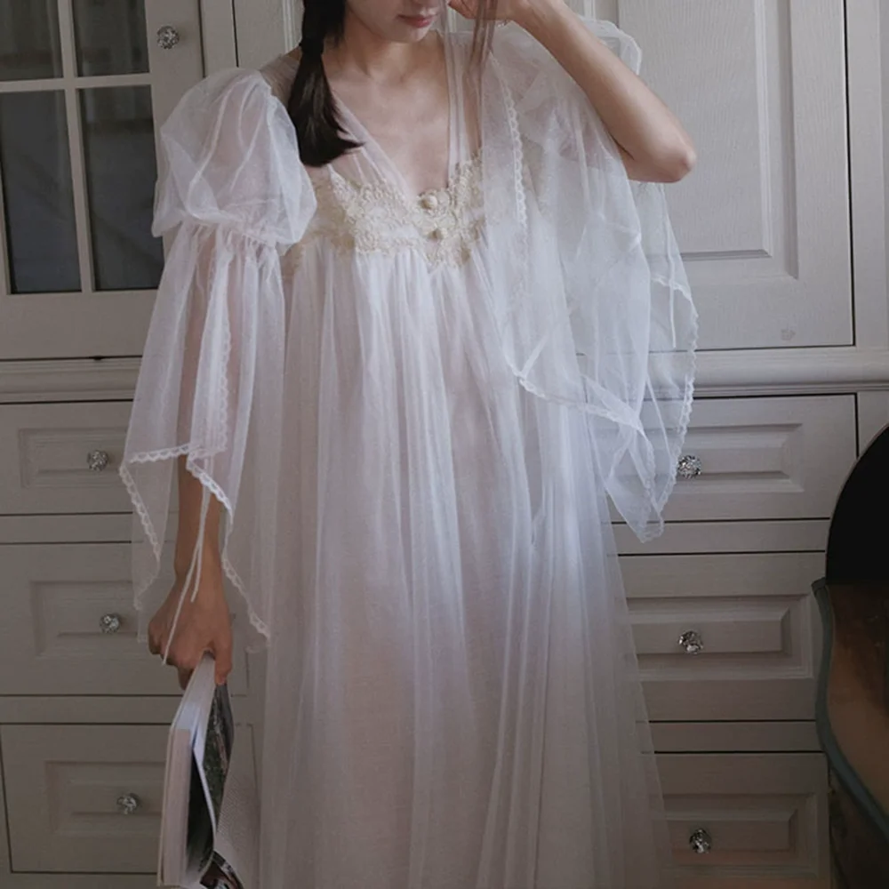 

Новая ночная сорочка 2026 года в стиле французской феи: кружевное платье для сна, нежный дворцовый стиль, утренний халат принцессы, женская ночная рубашка свободного кроя