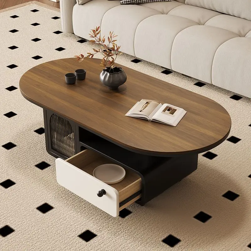 

Modern high-end solid wood coffee table simple household slate mobile combination