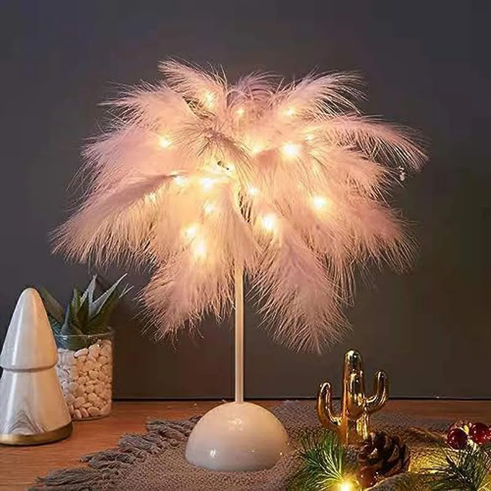 

Feather Table Lamp Bedroom Bedside Lamp For Teenage Home Bedroom Decor Fashion Christmas Decoration Romantic Ligsting