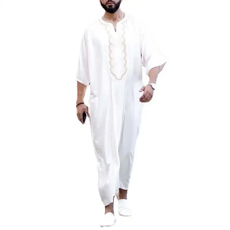 Rideaux de cafetan musulmans amples vintage pour hommes, manches longues, mode Jubba Thobe, loisirs, motif de couleur unie, vêtements islamiques