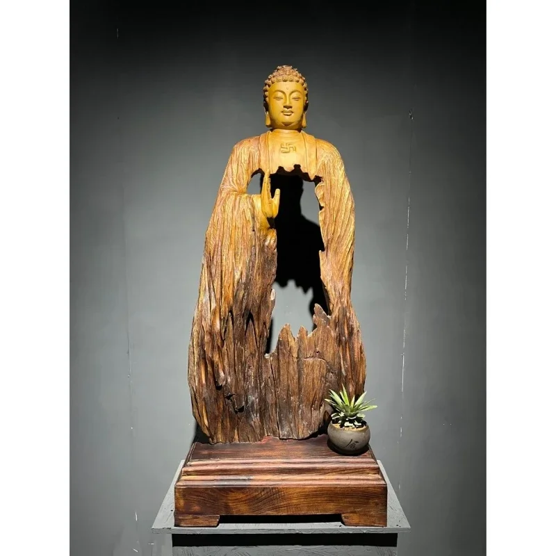 Camphor wood carving Buddha statue offering ornaments Home craft gifts