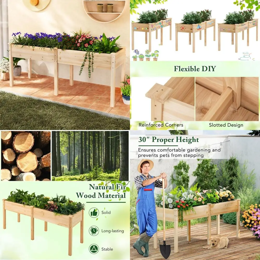 

Приподнятая садовая кровать из елового дерева с ножками, перегородкой и 8 дренажными отверстиями для овощей и цветов