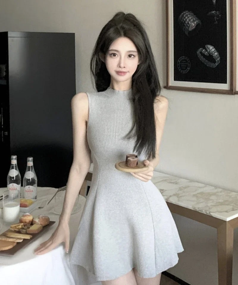 

Mini Knitting Dresses Women Sweet Gentle Slim Temperament Vestido Korean Summer Sleeveless Students Casual Y2k Dress