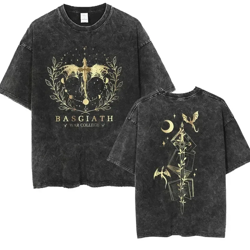 

Fourth Winged Dragon Knight Aesthetic Clothing Basgiath War Academy Retro Washed Men's and Women's Fashion Oversized T-Shirt