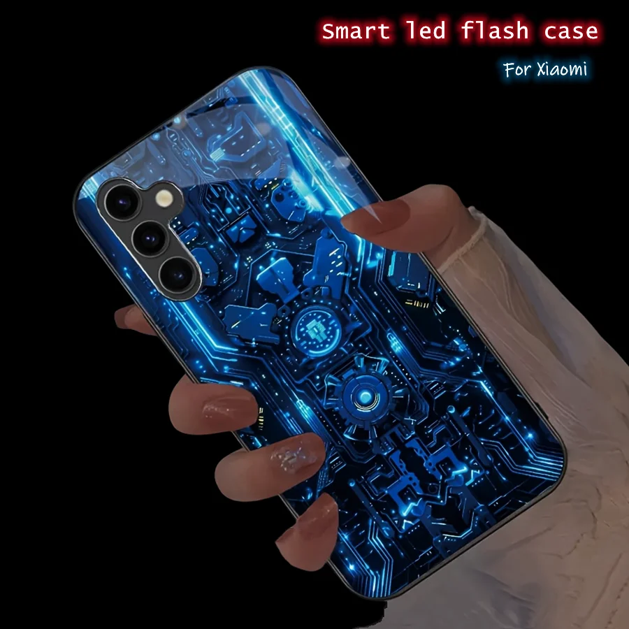 

Luxury Blue Chip Luminous Glass LED Call Light Up Flash Phone Case For XiaoMi 15 15S 14 13 12 11 10 Pro Ultra 14T 13T 12T 11T 9T