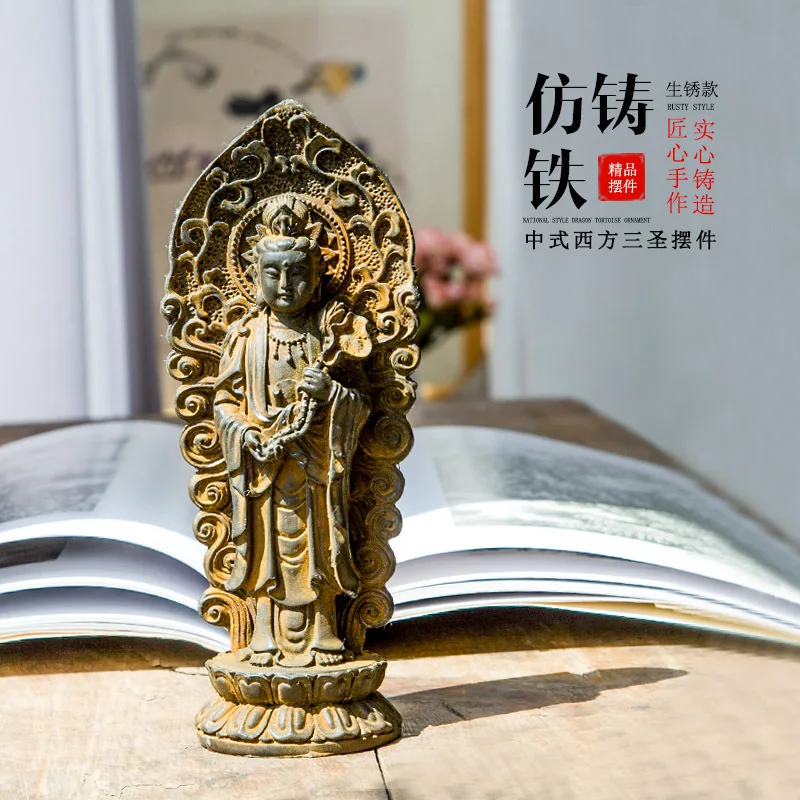 

Китайский стиль, имитация ржавчины, чугун, вестерн, три святых, статуя Будды Амитабхи, Гуаньинь, бодхисаттва, Махастахэмптута, стоячая
