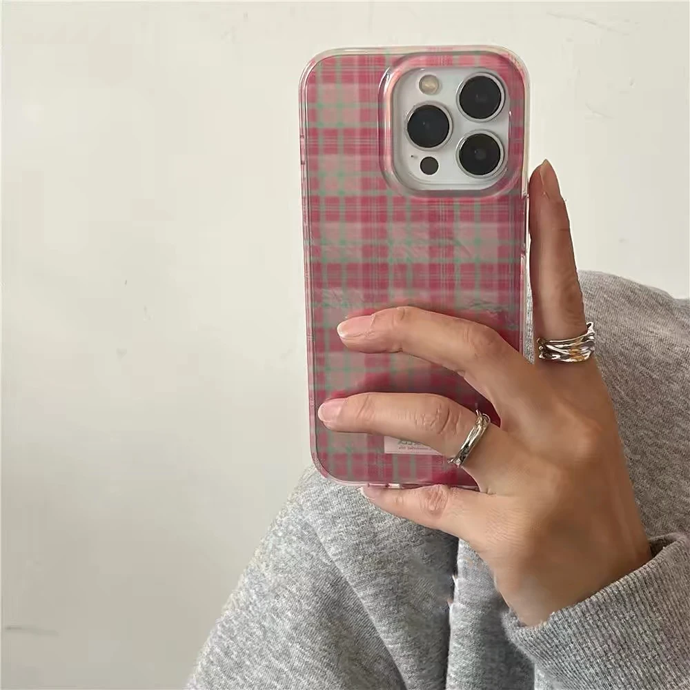 Whirlpool Pattern Girl Pink Grid Pattern Phone Case for iPhone 11 12 13 14 15 16 pro max