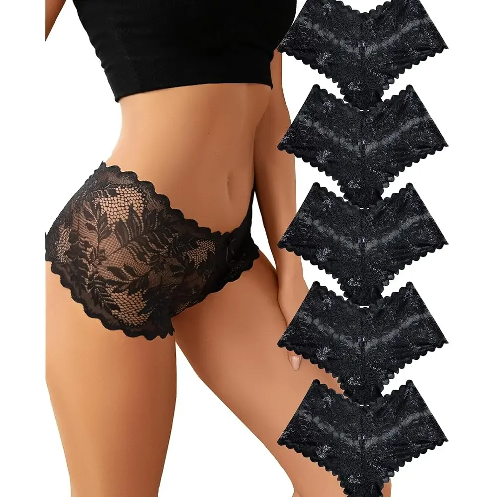 

Сексуальное женское нижнее белье FINETOO, трусики с V-образным вырезом на талии, легкие, мягкие, кружевные, с высокой талией, 5 штук в упаковке