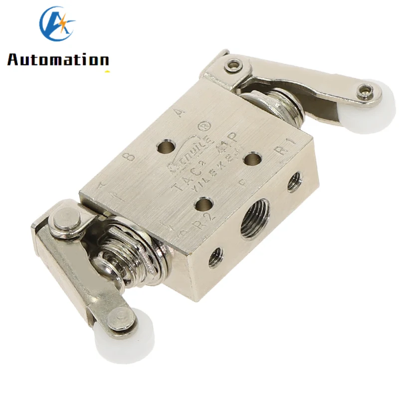 TAC2-41PP+34C Pneumatic Mechanical Exhaust Valve 2 Position 5-Way Double Head Roller Lever Switch 1/8 Thread Fittings for Air To