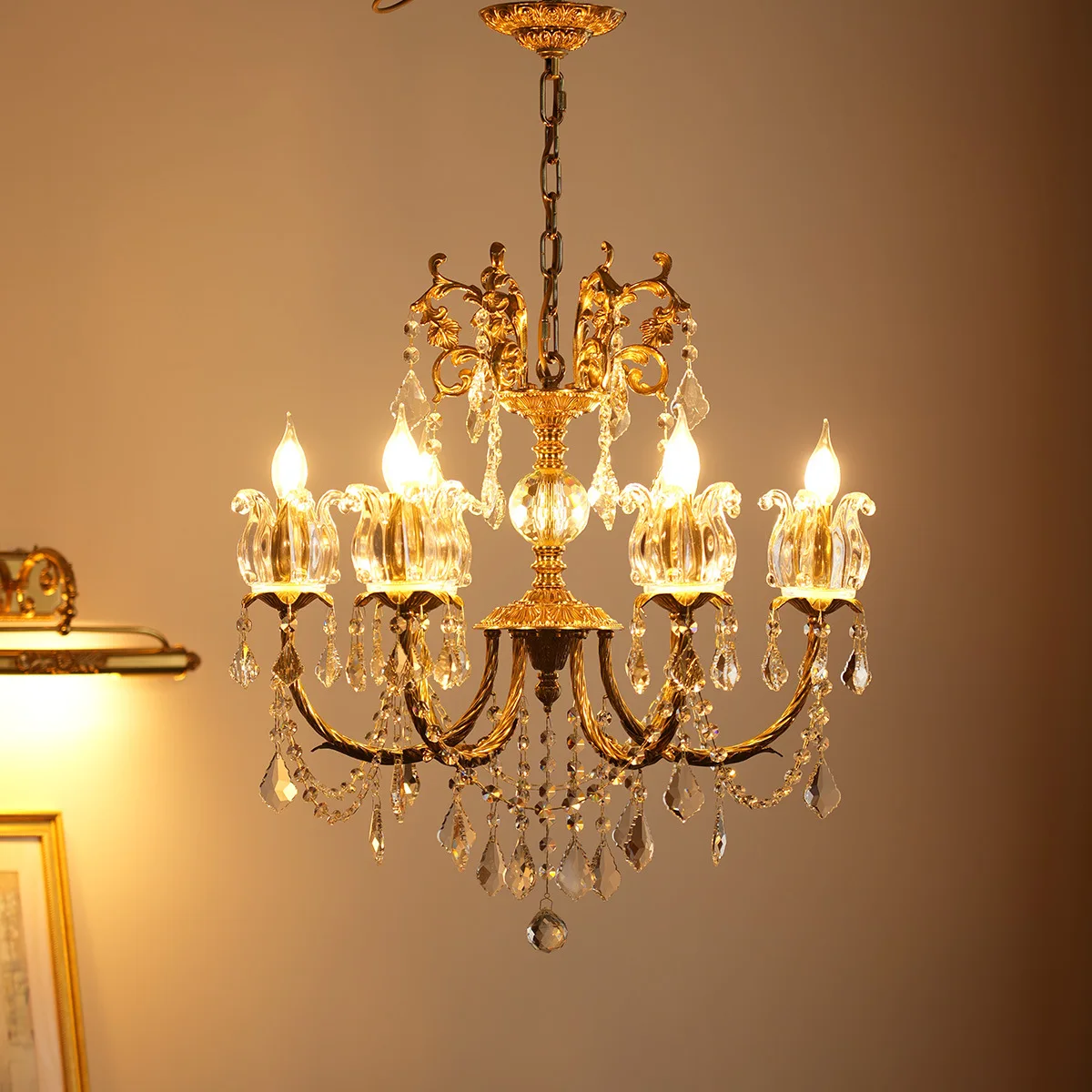 

French crystal chandelier European medieval light luxury villa all copper living room dining room bedroom study