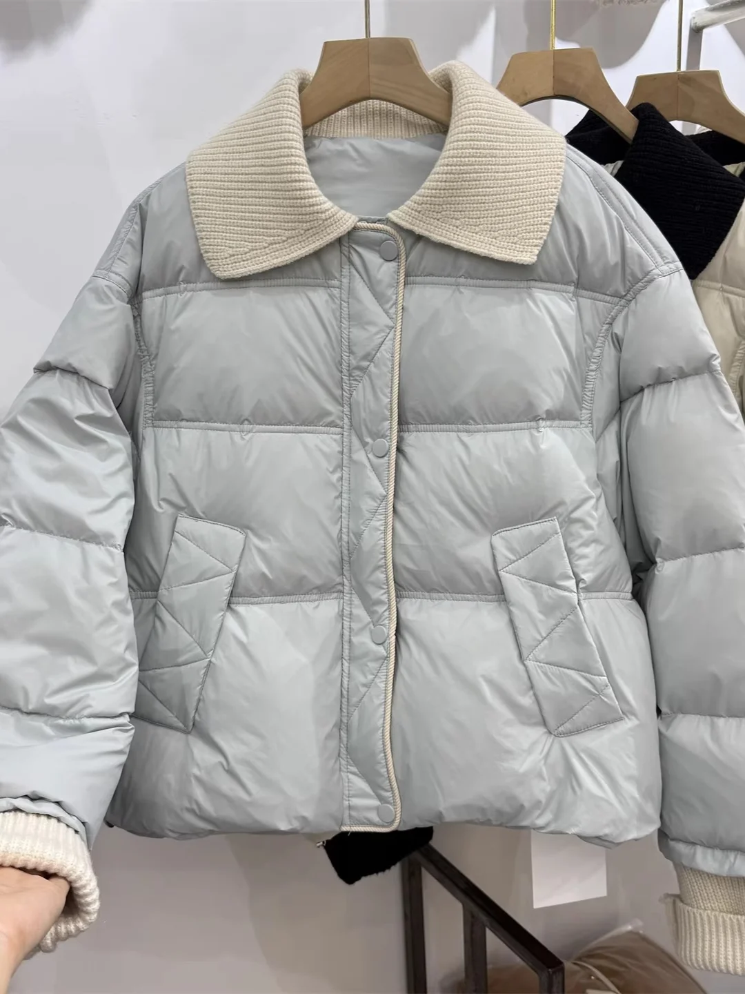 

Premium Color Blo Collar down Cotton Jaet Women's Winter Faionable Warm Thi ort Outerwear Korean Sle Loose Fit