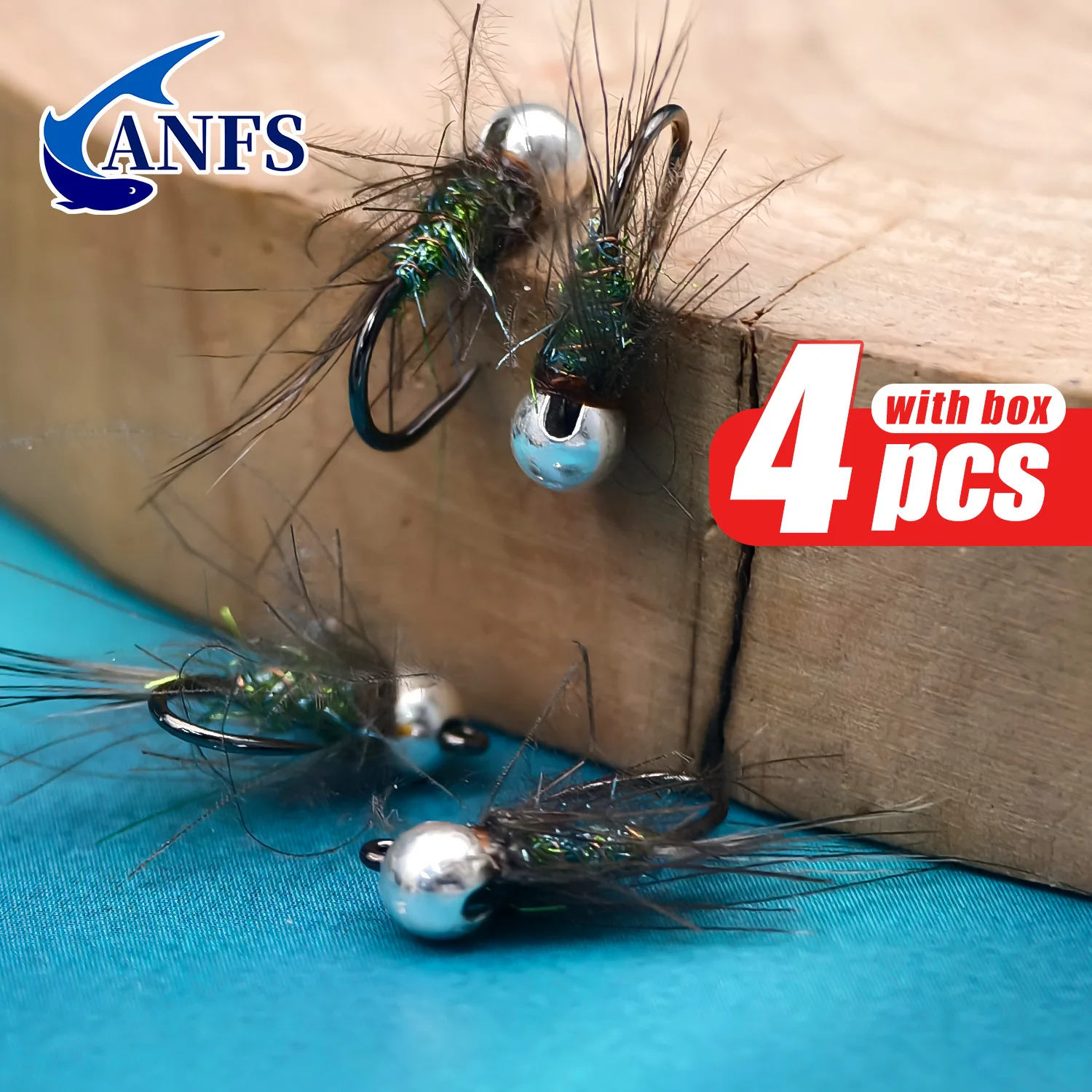 ANFS Euro Ninfa Kit de moscas de pesca con mosca de paquete de 4 plantillas de tungsteno, grandes moscas atadas a mano