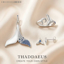 Dolphin Tail Fin Ring Ear Stud Pendant Jewelry Set Brand New Fine Jewelry 925 Sterling Silver Trendy Gift For Women