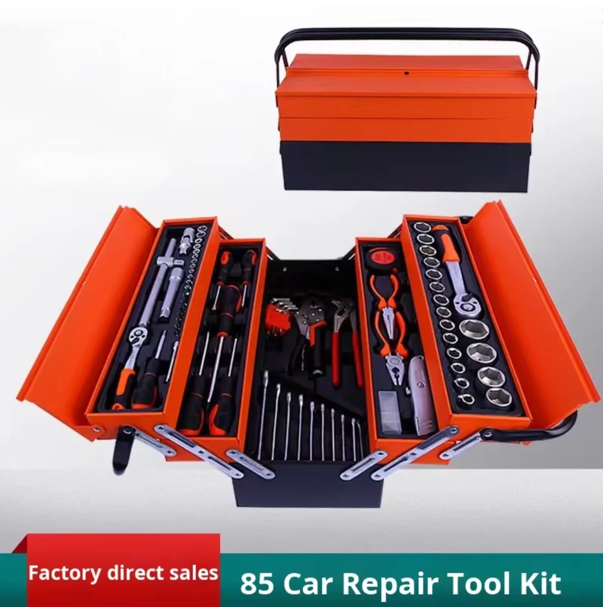 Hardware Pliers Sleeve Chrome Vanadium Steel Case For Auto Mechanical Repair 85-Piece Auto Repair Tool Set Folding Three-Layer
