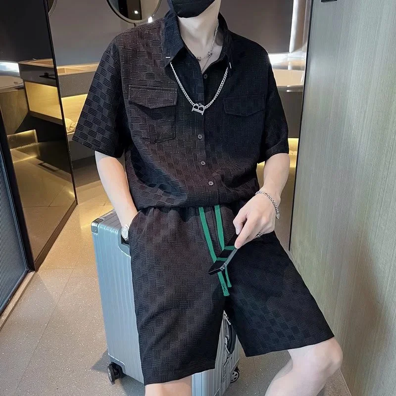 2024 New Summer Fashion Casual Suit Men's Short-Sleeved T-shirt Shorts Fifth Pants Matching Ruoshuai Men's Suit