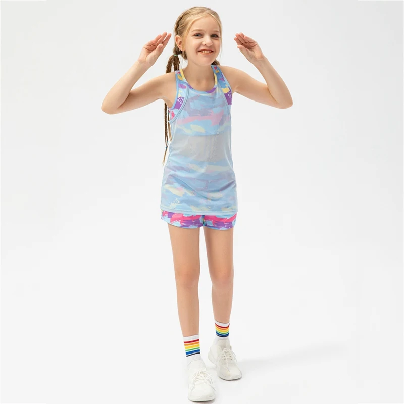 Girls Sports Casual Yoga Vest Dance Sense Quick-Drying Girls Tops Pants Kids Running Sportswear Tights Workout Clothes