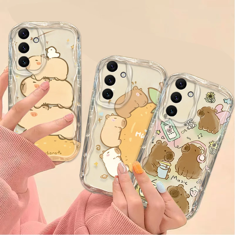 Cartoon Cute Capybara Wave Case For Samsung Galaxy A54 A34 A24 A14 A13 A53 A33 A73 A23 A52 A52S A32 A22 A12 A51 A71 Wave Cover