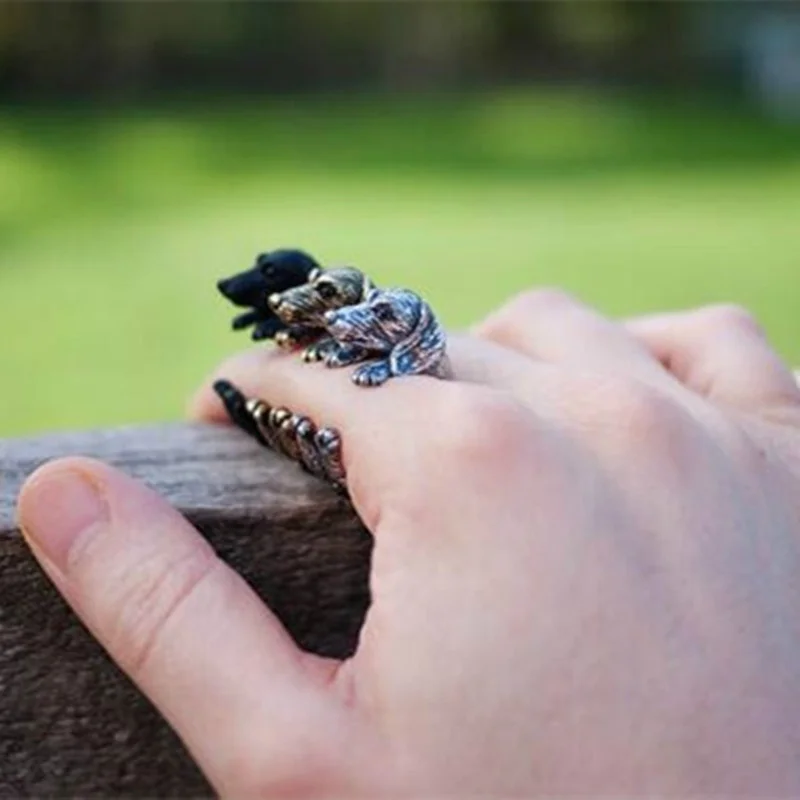 Retro 3D Beagle&German Shepherd&Schnauzer Dog Ring Women Anel Punk Style Rings For Men Wrap Animal Rings Anniversary Bijoux Gift