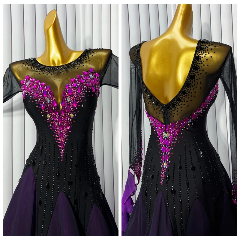 Ballroom dance dress gradation color  standard dance dress ballroom dancing costumes  black fade to purple gradational color