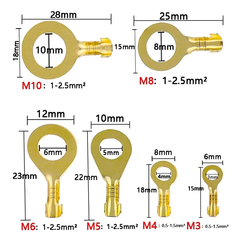 150pcs/set Round Terminal Block DJ431 O-type Lugs Terminals Cold-Pressed Connector Copper Tab Wiring Nose Combination Set