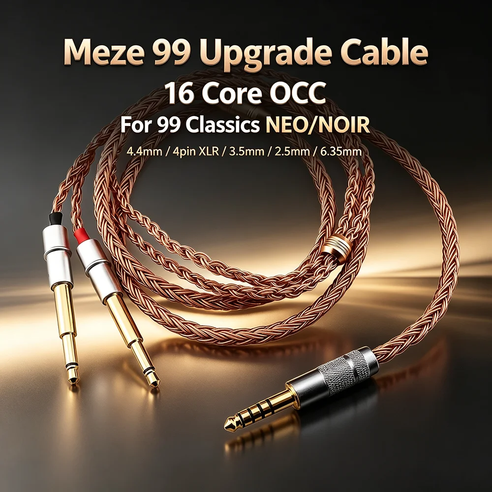 Audiocrast New 2.5/3.5/4.4/6.5mm Male Plug 16Core OCC Copper Earphone Cable For Meze 99 Classics NEO NOIR Headset Headphone
