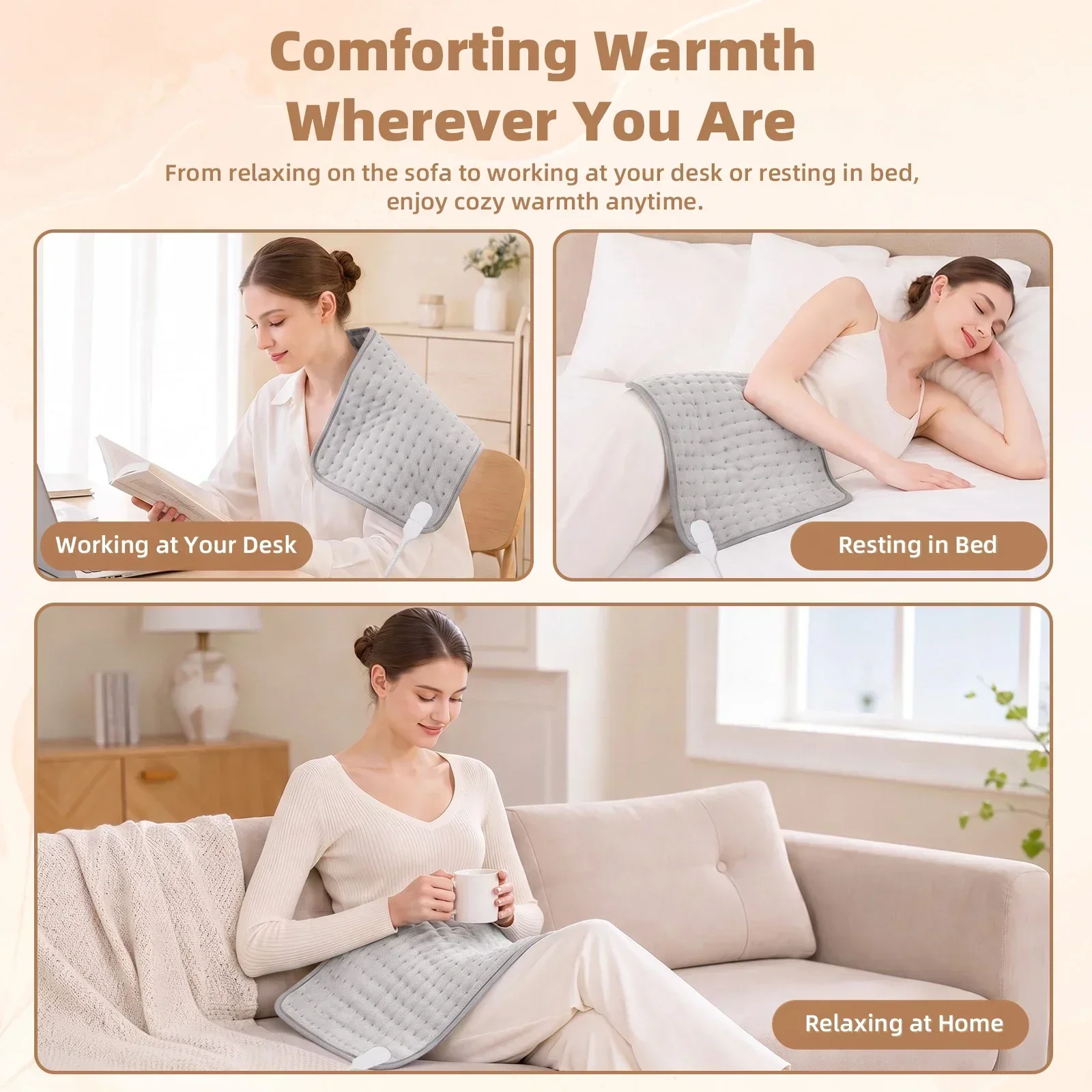 Woomernite Electric Heating Pad Multifunctional 6 Levels Temperature Control 3-Hour Auto off for Hand Back Lumbar Pain Relief